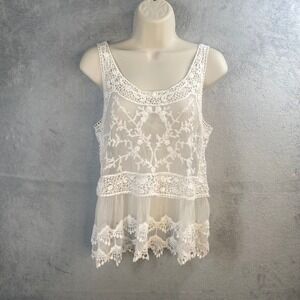 Express Crochet Lace Mesh Tank Top Small Boho Embroidered Tiered Coquette Fairy